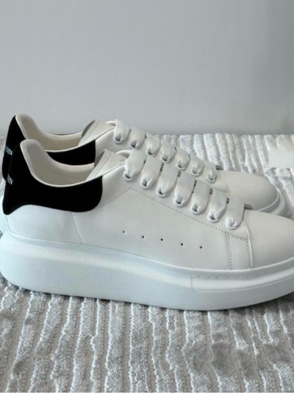 Alexander McQueen White Leather Sneakers with Black Heel Tab